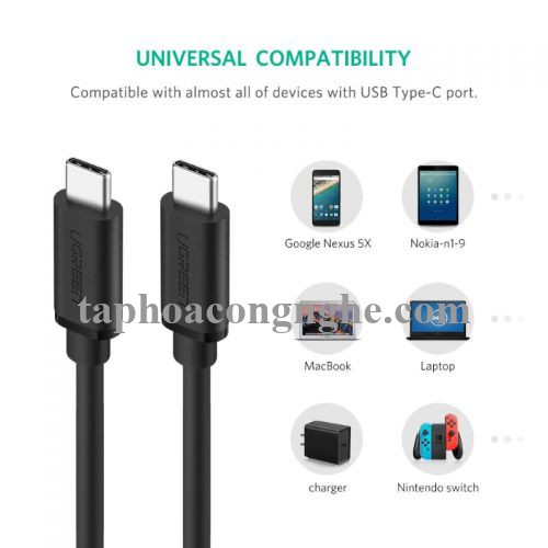 Ugreen 50996 0.5M màu đen Dây USB 2 đầu Type C US286 30050996